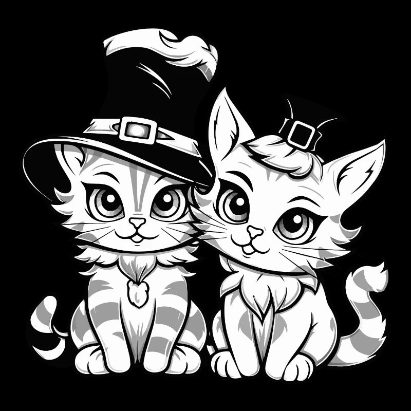 Two cute magic cats with magic hats