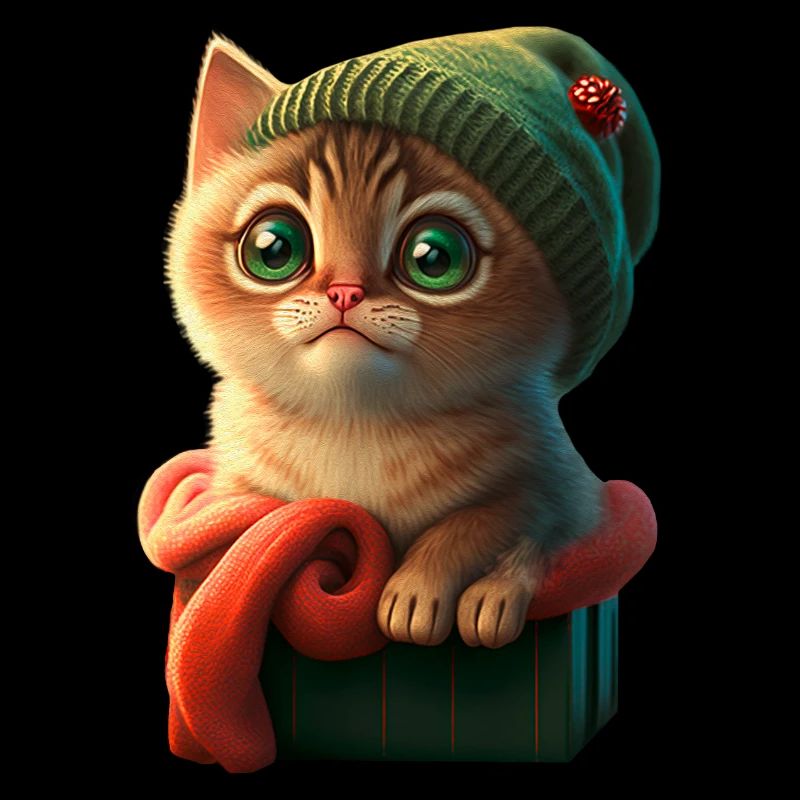 Chaton confortable avec chapeau tricoté dans une boîte