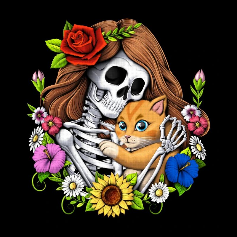 Skelett Katze Blumen