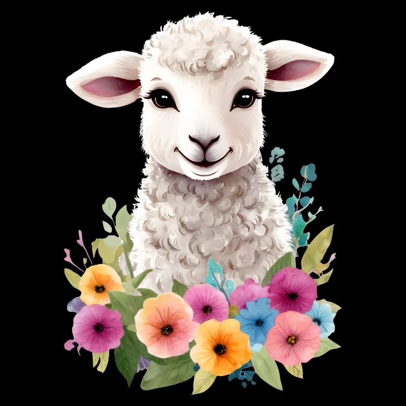 Schaf Blumen Lamm Schäfer Geschenk süß Aquarell