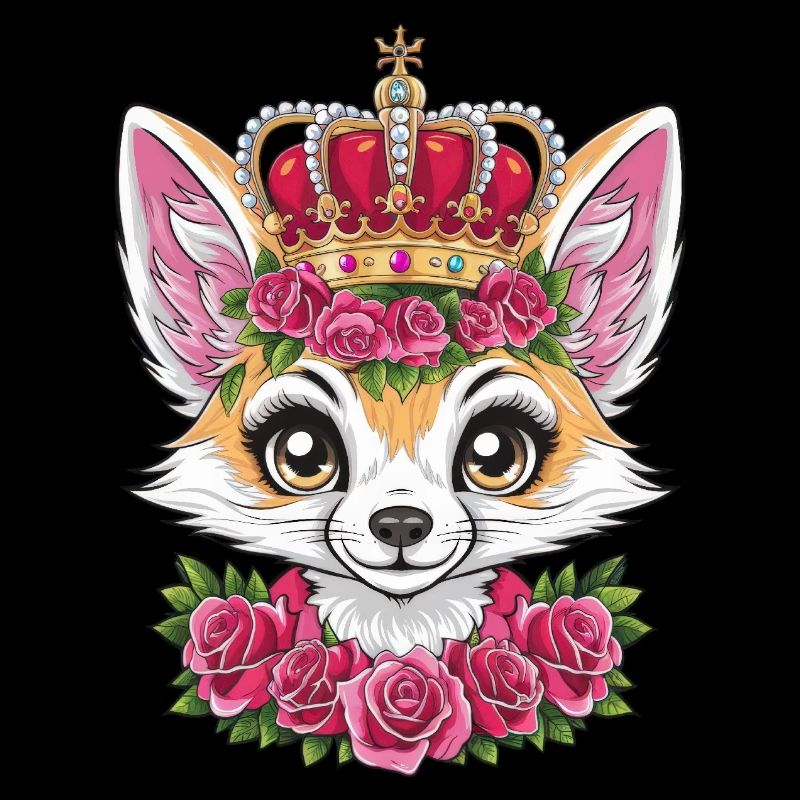 Fennec Desert Fox with Crown and Roses