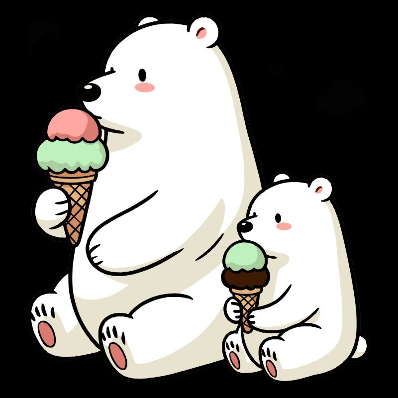 Vater & Sohn Eisbären m. Erdbeer Schokoladen Eis