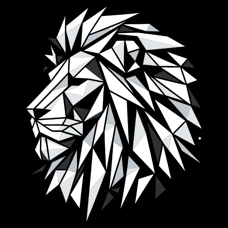 Geometric Triangle Circle Black and White Lion Head