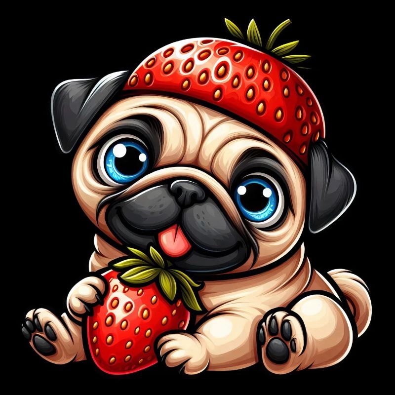 Whimsical Dog Pug Strawberry Fruity Comic Design