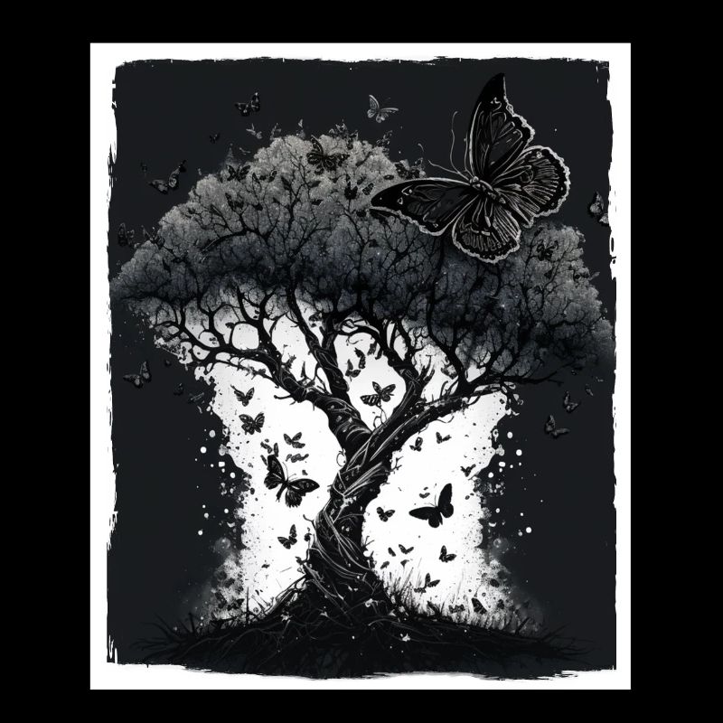 Tree Butterflies Abstract Nature Forest Grunge