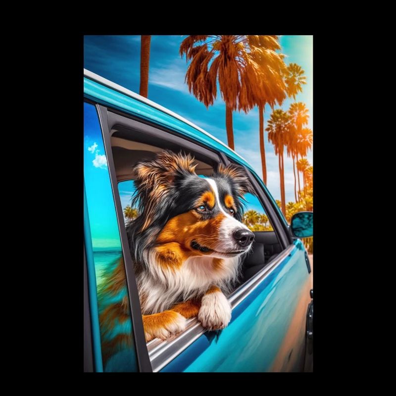 Australian Shepherd Sonnenbrille Strand Palmen