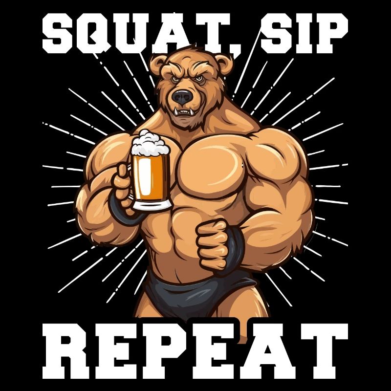Bodybuilder Gym Bier Squat Sip Repeat