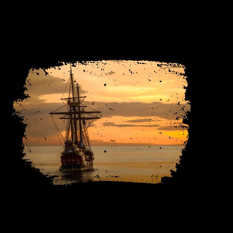 Voilier va dans le coucher de soleil vintage