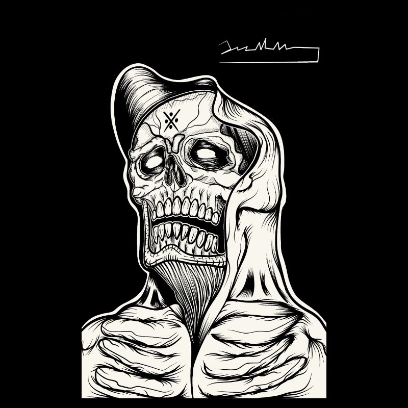Dessin au trait du sweat à capuche tête de mort