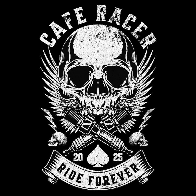 Cafe Racer Skull Ride Forever Biker