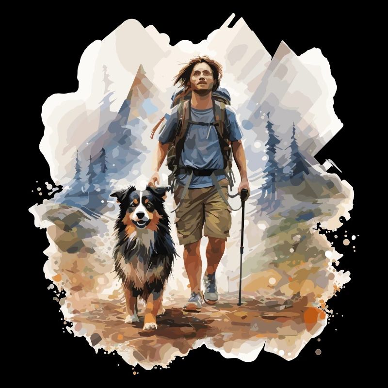 Marcheur avec chien, style polygonal