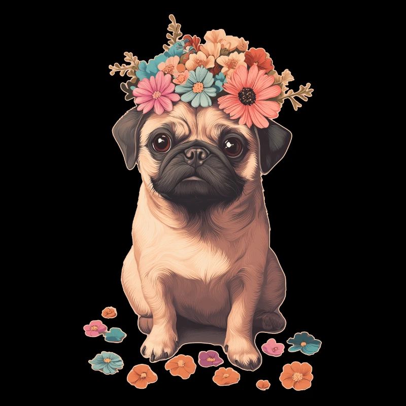 Mops mit Blumen