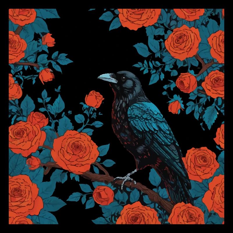 Gothic raven and red roses