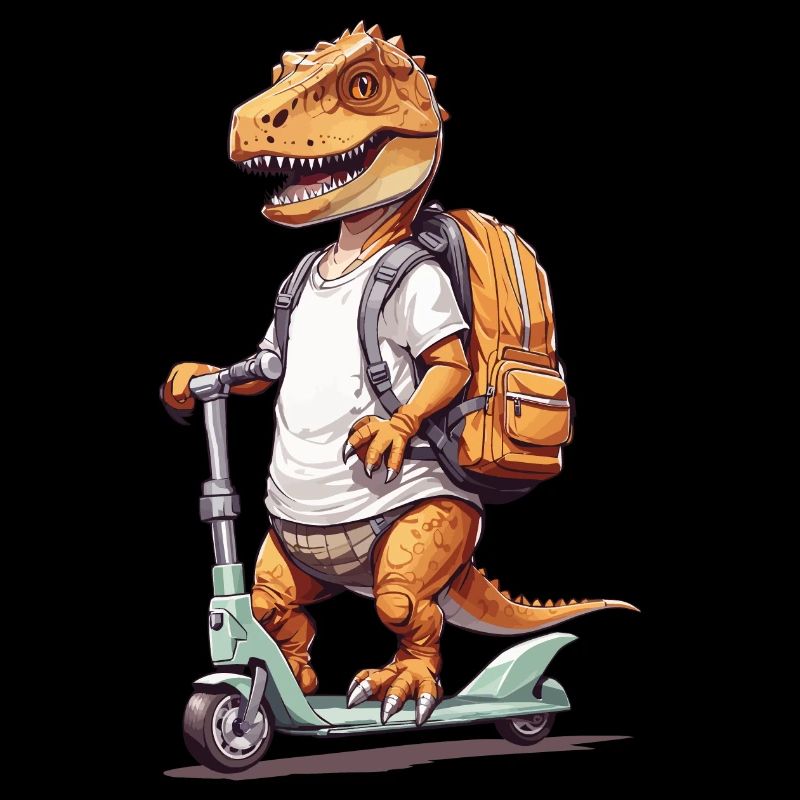 T-Rex Schüler auf Roller Schulanfang Dino Design