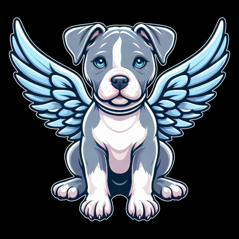 Ailes d’ange de dessin animé de chien Pitbull mignon