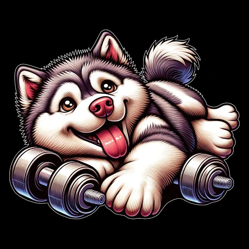 Dog Husky Dumbbell Training Exhausted Workout