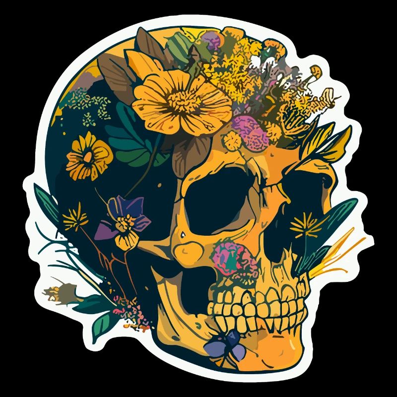 Crâne humain et fleurs 20