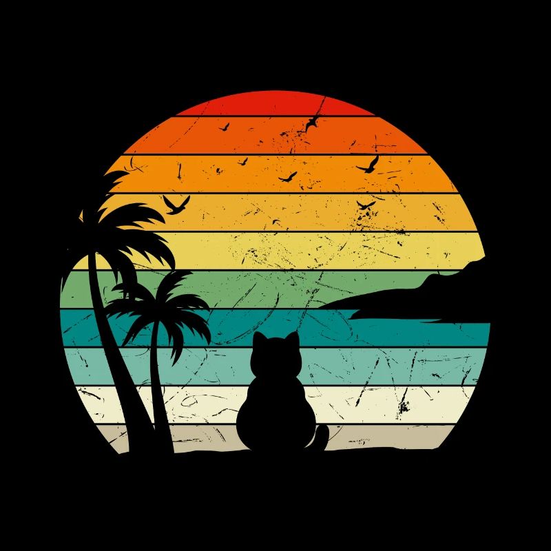 Retro Katze unter Palmen