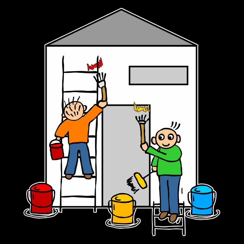 Maler oder Anstreicher streichen ein Haus