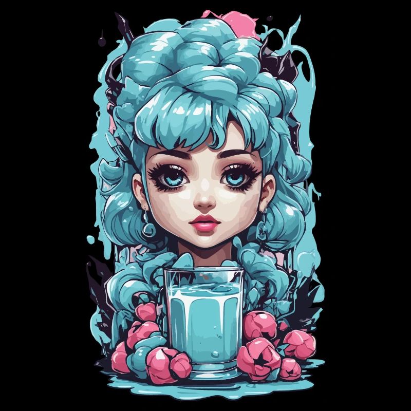 Gothic Kawaii Blueberry Milkshake Anime Style