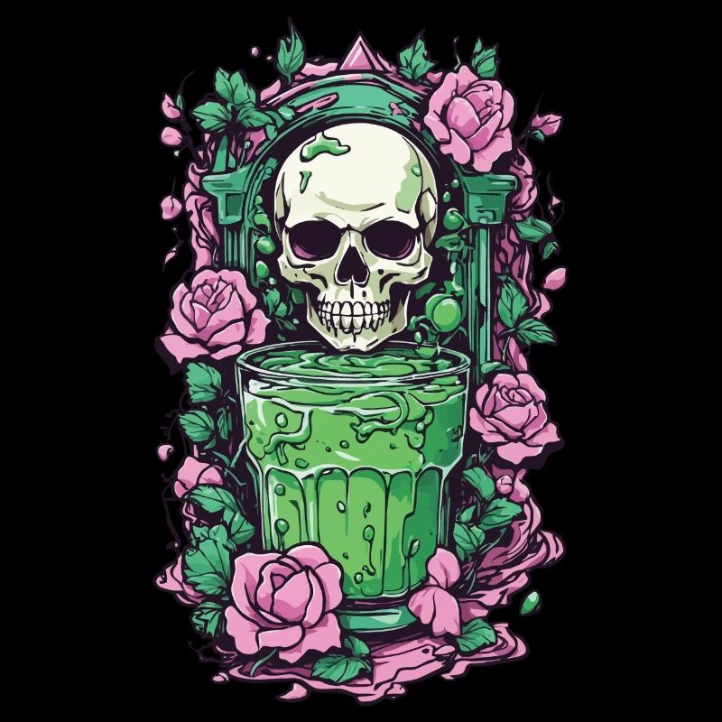 Gothic Skull with Poison Cocktail Halloween Design