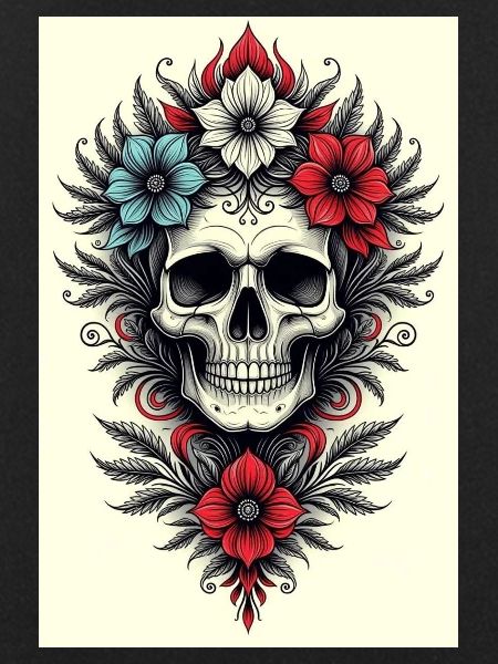Flower Skull Tattoo Style