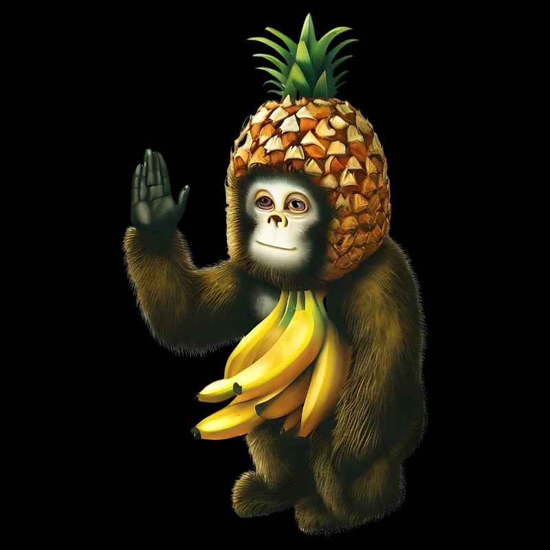 Monkey with pineapple helmet and banana clothes