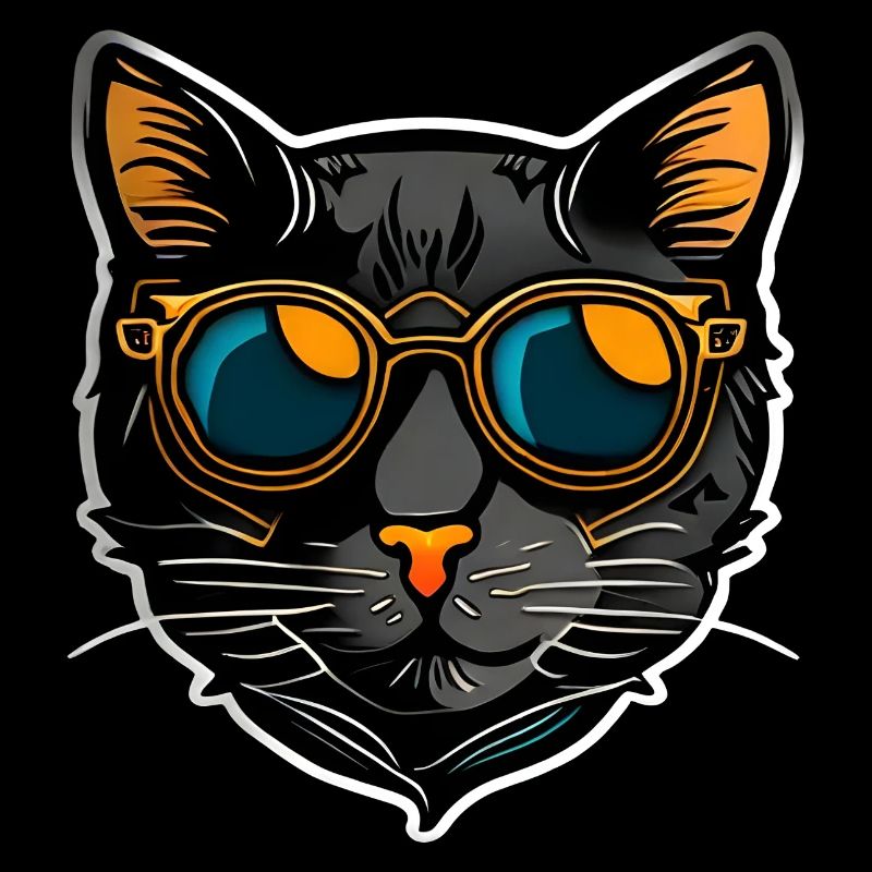 Chat hipster cool dans un look autocollant rétro