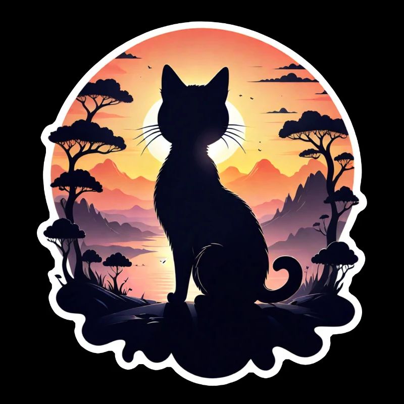 chat paysage et coucher de soleil