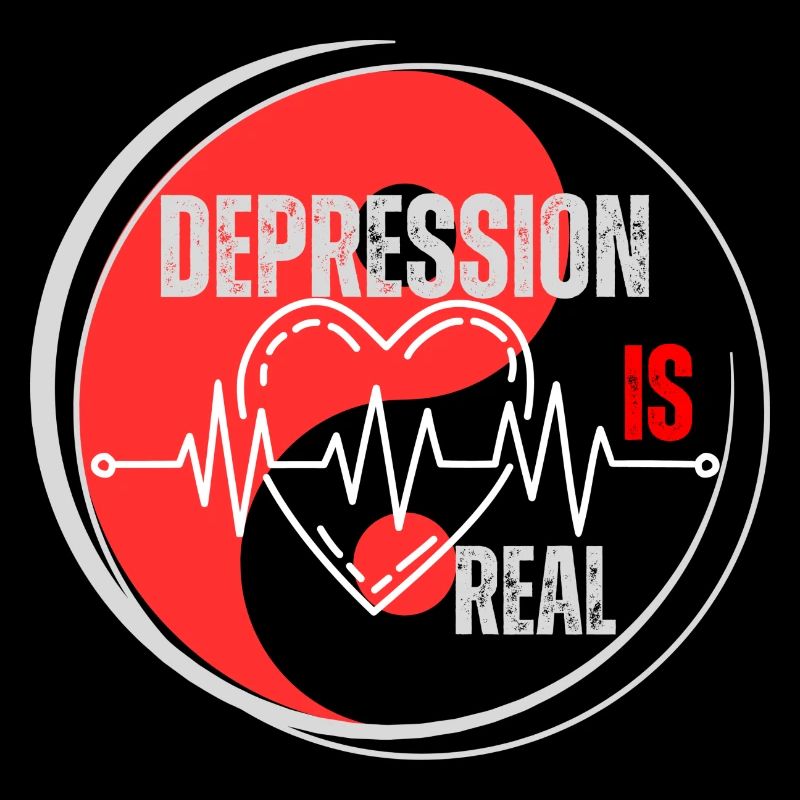 Designe "Depression is real" rot schwarz
