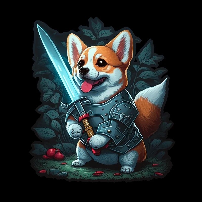 Corgi warrior with a sword