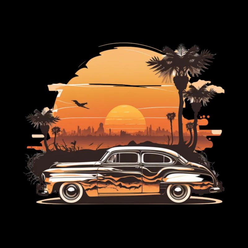car in retro sunset