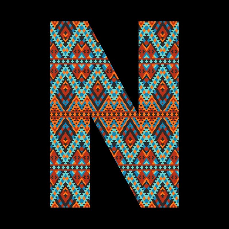 Lettre N- design boho, monogramme coloré
