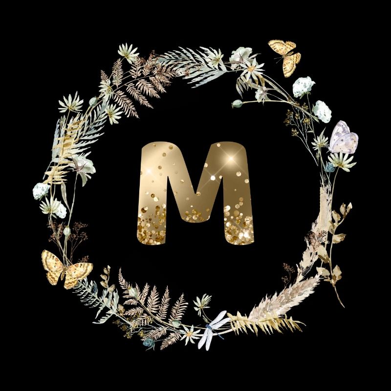 M Monogram Glitter Boho Wreath