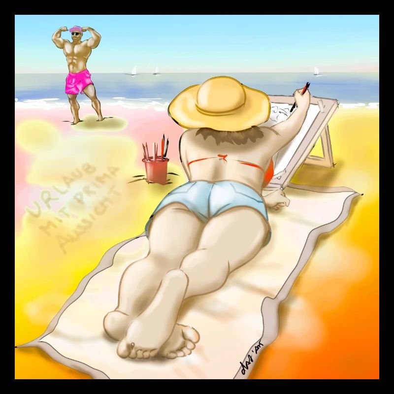Frau zeichnet am Strand