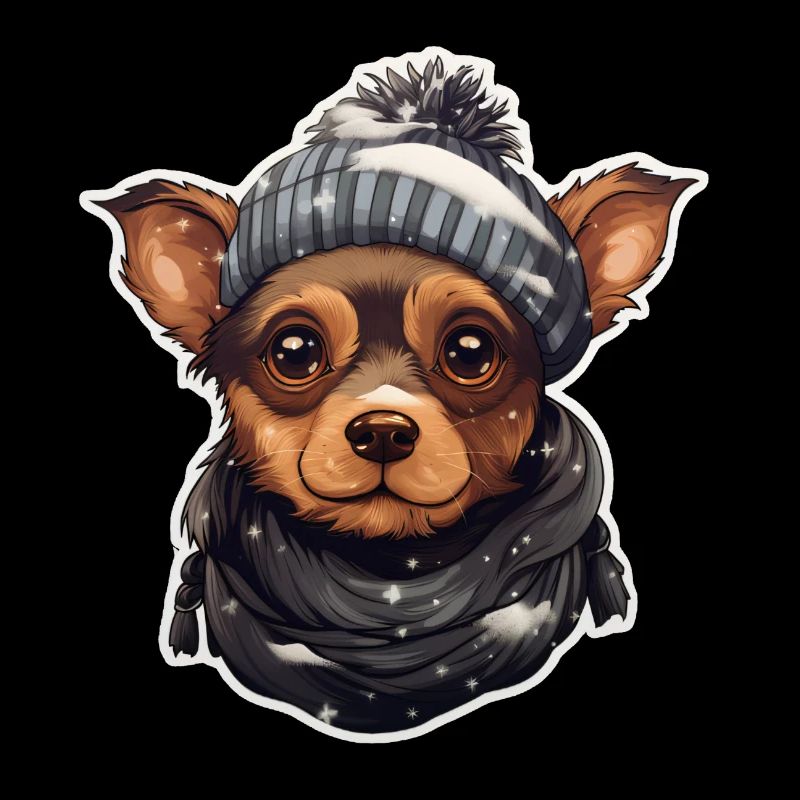 Chien avec chapeau et écharpe