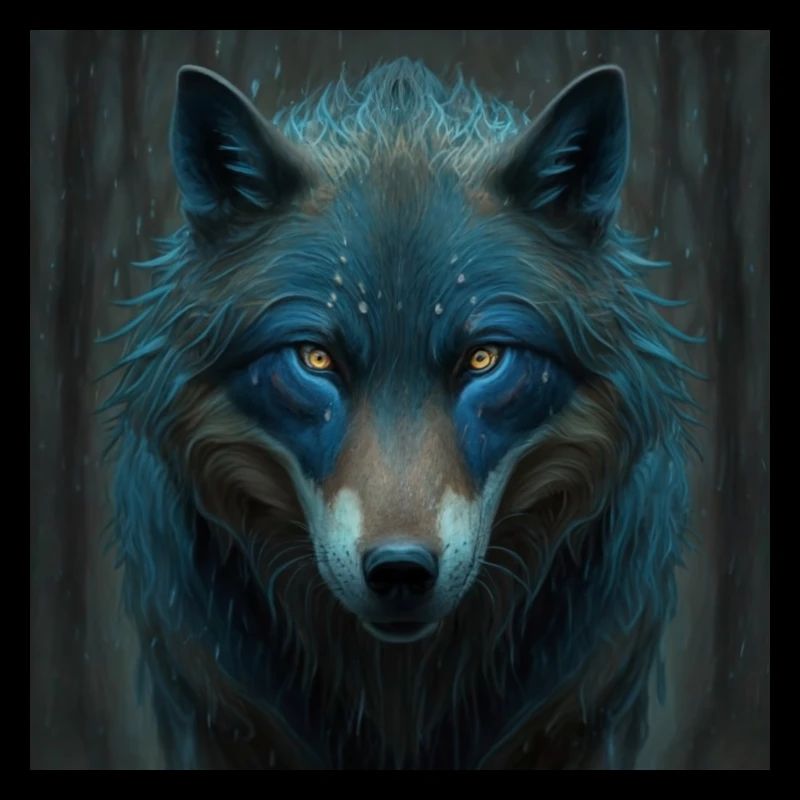 Blauer Wolf im Wald