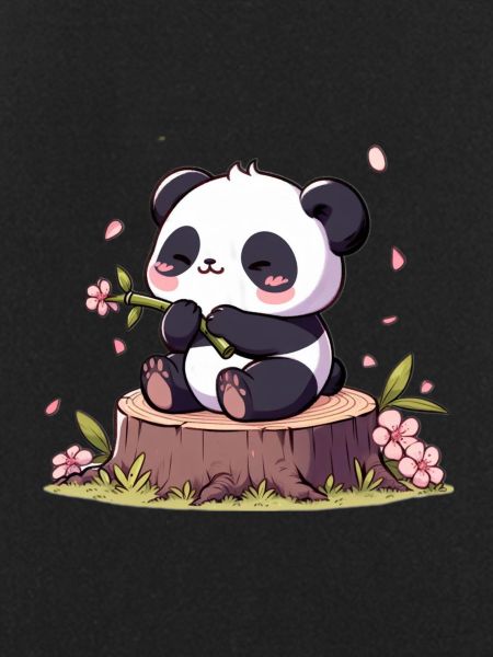 Panda on tree stump