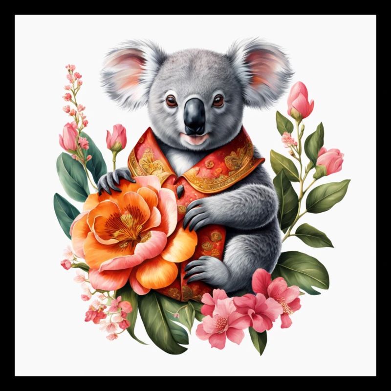 Koala mignon parmi les fleurs