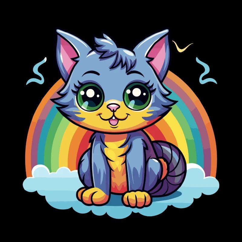 Vibrant Rainbow Kitty Artwork