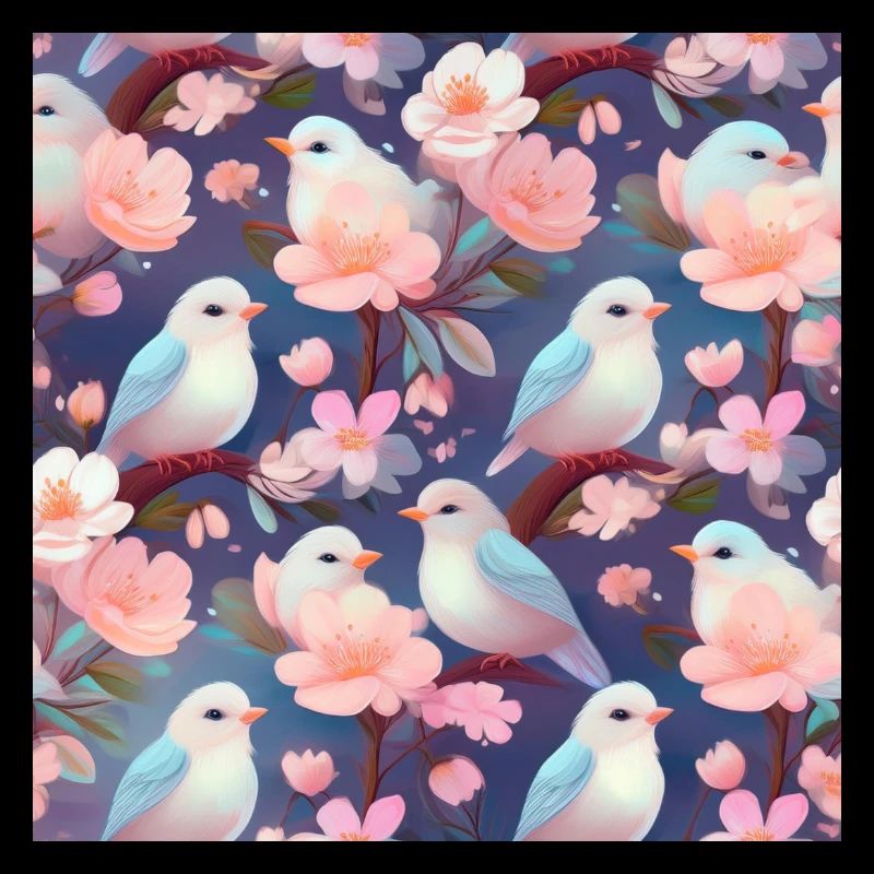 Oiseaux dans le cerisier en fleurs | Modèle sans couture