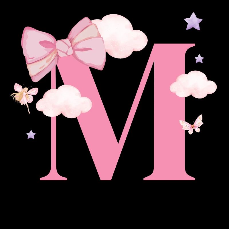 Lettre m rose nuages