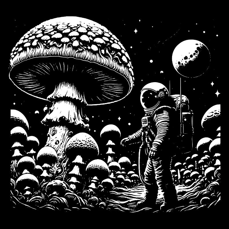 astronaut walking on mushroom planet