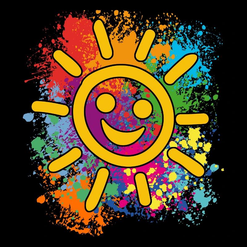Soleil souriant sur des éclaboussures colorées de couleur