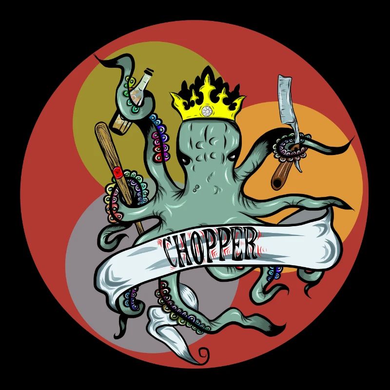 Octopus octopus with crown and chopper