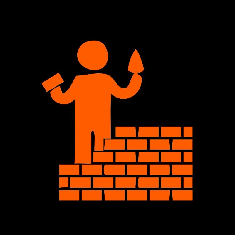 Un maçon construit un mur orange