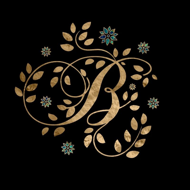 Luxuriöses goldenes Kalligraphiemonogramm mit Buchstabe B.