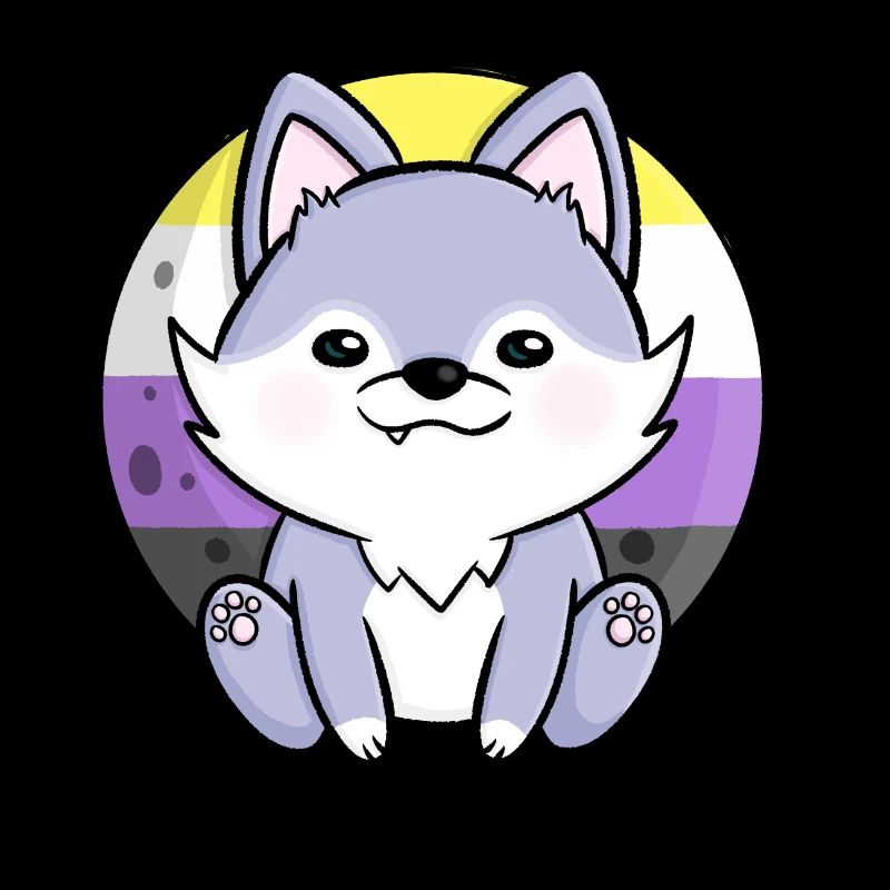 Cute Wolf Dog Nonbinary Flag Flag LGBTQ Moon