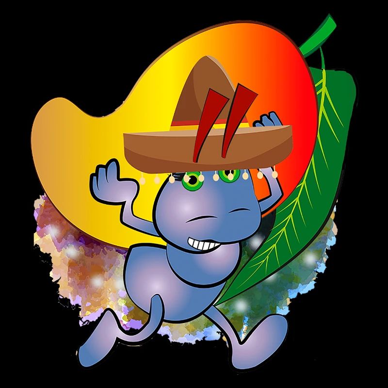 Mexican ant with a mango fruit