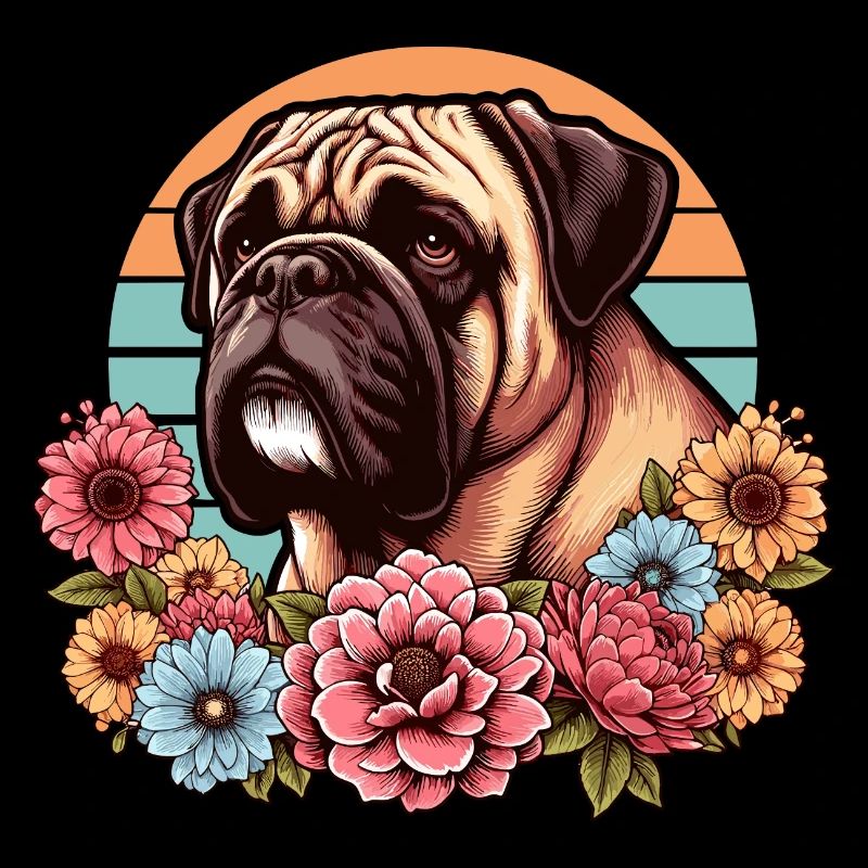Bullmastiff Retro Pastel Fleurs
